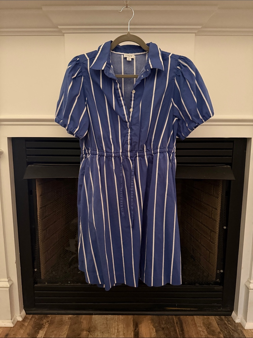 J. Crew Blue and White Vertical Stripe Shirt Dress